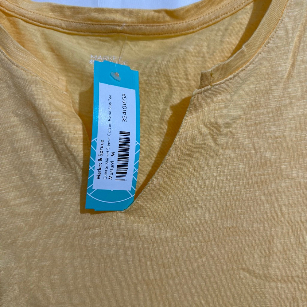 Women's Market & Spruce Mustard Colette Shirred Sleeve Tee M - Picture 3 of 7